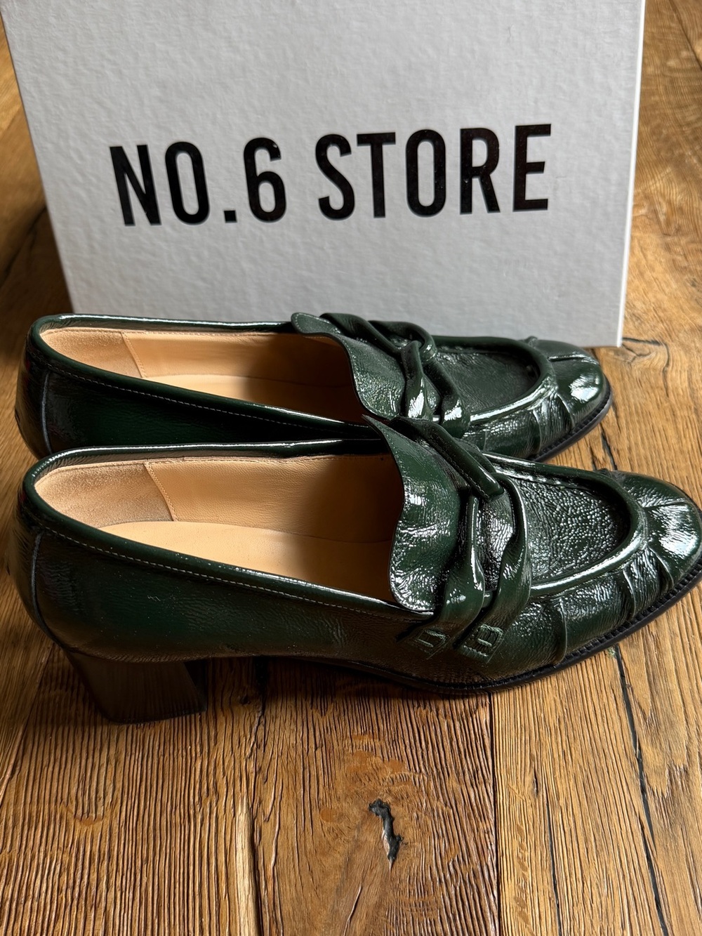 No.6 Store Philippe Forest Green Patent Leather Heeled Loafers 41